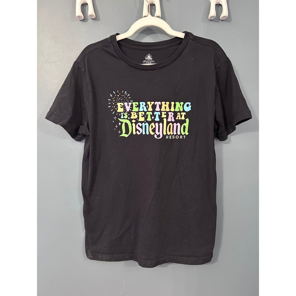 Disney Disneyland Resort Black Graphic T Shirt Women's Colorful Text Size Medium